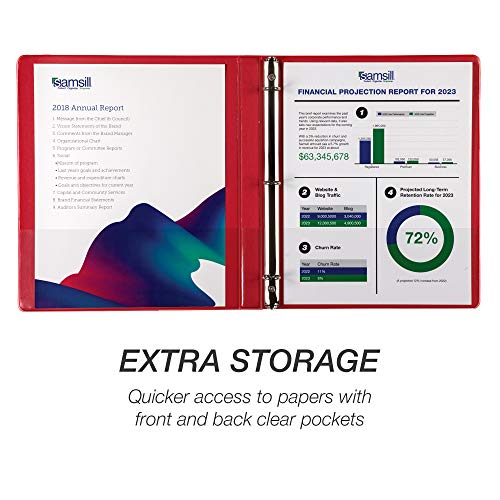 Samsill 4 Pack Durable 0.5 Inch 3 Ring Binders, Round Ring, Clear View Cover for Presentations, Red - color: Red, size: 0.5-Inch