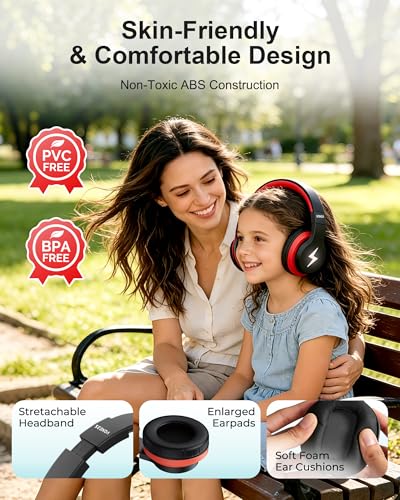 seenda Kids Bluetooth Headphones, JCH-01 Kids Wireless Headphones for School, 85/94dB Volume Limited, 45H Playtime, 3 Lighting Modes, Built-in Mic Headset,Black&Red - color: Black&Red