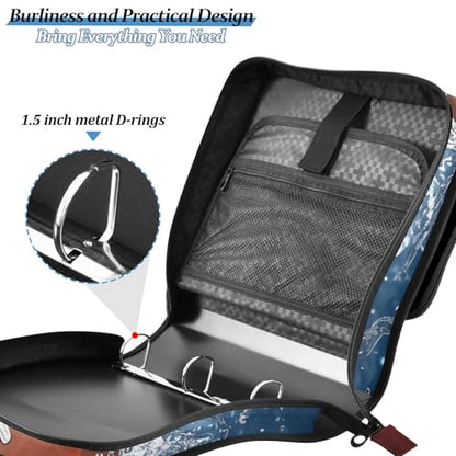 3 Ring Zipper Binder With Shoulder Strap Documents Storage Organizer Animal Dog - color: Fire Water Blue