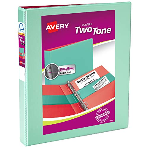 Avery Two-Tone Durable View 3 Ring Binder, 1 Inch Slant Rings, Mint/Coral Binder (17288) - color: Mint/Coral, size: 1"