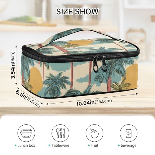 Wusikd Green Palm Trees Sunset Lunch Bag Cooler Bag Insulated Thermal Lunch Box for School Children Students Girls Boys Men Women