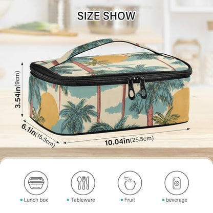 Wusikd Green Palm Trees Sunset Lunch Bag Cooler Bag Insulated Thermal Lunch Box for School Children Students Girls Boys Men Women