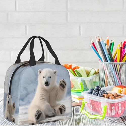 Baby Polar Bear Lunch Box - Insulated Lunch Bags for Kids Boys Girls Reusable Lunch Tote Bags, Perfect for School/Camping/Hiking/Picnic/Beach/Travel - color: Baby Polar Bear