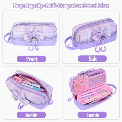 NSEQB Girls Backpack,Kids School Backpack With Lunch Box Pencil Case Set,Cute Childrens Schoolbag For Girls - color: Purple-3PCS