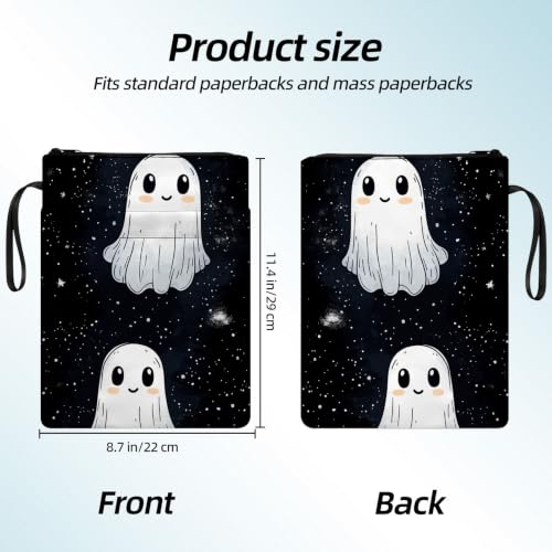 Padded Book Sleeve with Zipper & Front Pocket, Fabric Book Cover | Cute Ghost Starry Sky Space11.4"x8.7" Washable Canvas Pouch for Hardcovers, Tablets & Reading Accessories - color: Cute Ghost Starry Sky Space