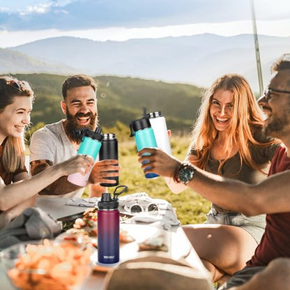 MEZMUT 18oz Insulated Water Bottle with Straw&3 Lids Stainless Steel Water Bottles Kids Metal Cups Water Bottle Cup for School Vacuum Insulated Bottles Leak-Proof Travel Cup (Gradient Red Blue) - color: Red Blue, size: 18 Ounces