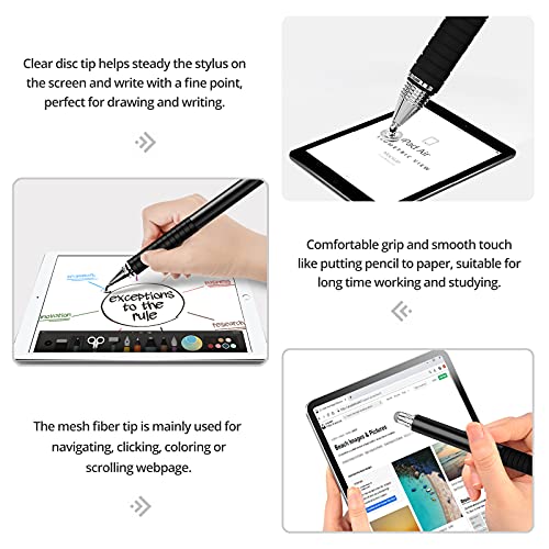 Capacitive Stylus Pen (4 Pack), Universal Stylist Pens 2 in 1 Precision Series Fine Point Disc Touch Screen for iPhone/iPad/Android/Tablet and All Screens - color: Black/Silver/RoseGold/InkGreen
