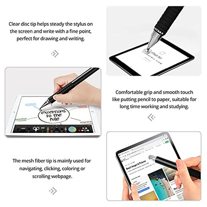 Capacitive Stylus Pen (4 Pack), Universal Stylist Pens 2 in 1 Precision Series Fine Point Disc Touch Screen for iPhone/iPad/Android/Tablet and All Screens - color: Black/Silver/RoseGold/InkGreen