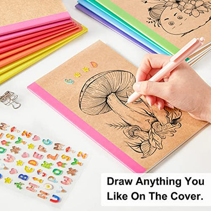feela 80 Pack Composition Notebooks Bulk, Kraft Cover Lined Blank College Ruled Composition Travel Journals with Rainbow Spines For Women Students Business, 60 Pages, 8.3”x 5.5”, A5, 8 Colors - color: 8 colors X10