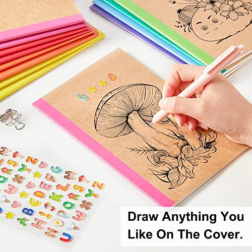 feela 96 Pack Composition Notebooks Bulk, Kraft Cover Lined Blank College Ruled Composition Travel Journals with Rainbow Spines For Women Students Business, 60 Pages, 8.3”x 5.5”, A5, 8 Colors - color: 8 colors X12