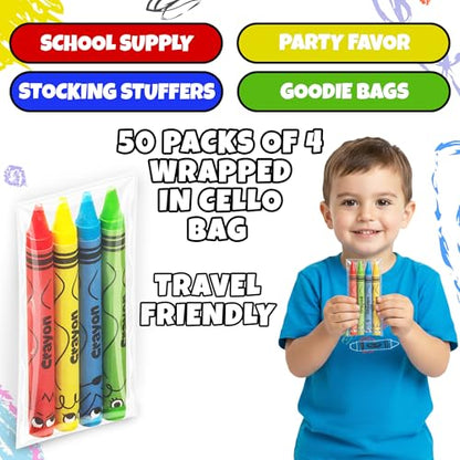 Bulk Crayons 200 Pack (50 Sets of 4) - Individually Wrapped Crayons Party Favors for Kids, Restaurants, Classrooms, Birthday Goodie Bags, School Supplies, Travel, Toddler Coloring Fun, Non-Toxic Wax - style: 50 Packs of 4 (200 Count)