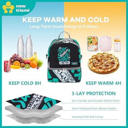 NEW TILAMI Kids Lunch Bag Double Insulated for tilami Rolling Backpack Girls Boys forTravel School Picnic, Vibrant Teal - color: Vibrant Teal