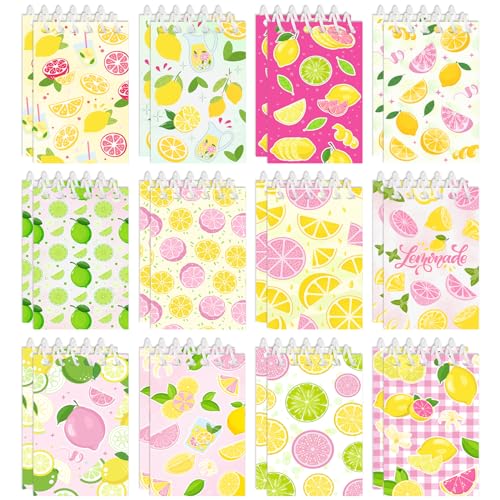 JIUGUOBAO 24 Pcs Lemon Mini Spiral Notebooks Lemon Pocket Notepads Journal Memo Pads for Lemonade Birthday Party Favors Gifts Goodie Bag Office School Classroom Rewards