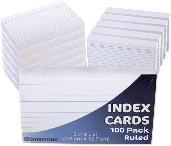 Trailmaker (100 Pack) Index Cards Bulk Pack, 10,000 Ruled 3 x 5 Note Cards, 100 Packs of 100 Flash Cards for Studying, Note Taking, Presentations, College, High School, Classroom & Office Supplie