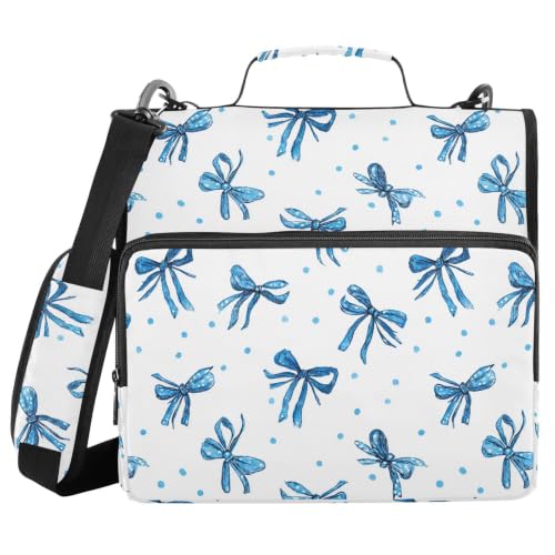 Light Blue Bows Polka Dot Zipper Binder 3 Ring with Shoulder Strap | Multi-Pocket Organizer, 2 Inch Binder Holds 500 Sheets, Zipper Binders Organizer for School Students Office - color: Multicolored.23