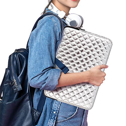 TRIUMPH VISION Puffy Laptop Sleeve Pouch Case Protective Bag Lined Padded | Puffy Laptop Case 15.6 in Quilted Leather Protection Shockproof Cushion Padding Fashion with Pocket Safe Silver - color: Silver Quilted, size: 15.6 Inch