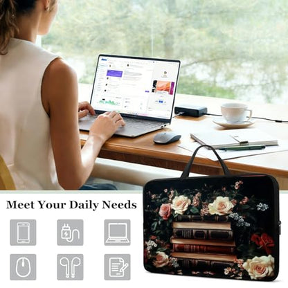 13 13.3 14 inch Laptop Sleeve with Handle, Art Flower Book Water‑Resistant Laptop Carrying Case for MacBook Air 13-inch/MacBook Pro 13/14 inch/Dell/HP/Lenovo - color: Art Flower Book, size: 13-14 inch Devices