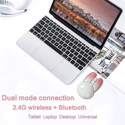 Wireless Mouse, Pink, Bluetooth & 2.4G Dual-modes, Unisex, 1200DPI, Quiet Click, Smooth Texture, 10m Range, Compatible with Windows, Mac OS, Chromebooks, iPad, Laptops - color: Pink&White