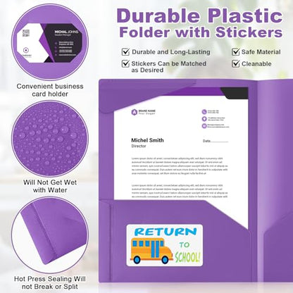 Henoyso 24 Pack Take Home Folders with 2 Pockets and Tabs, Plastic Classroom Communication Homework Folder School-to-Home with Clear Front Pocket for Students Parent Teacher Connector (Purple) - color: Purple
