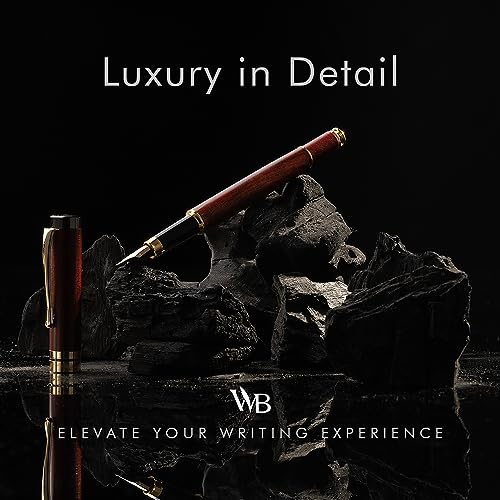 Wordsworth & Black Fountain Pen Set, Luxury Bamboo Wood - Fine Nib, Gift Case; Includes 6 Ink Cartridges, Ink Refill Converter -Journaling, Calligraphy; Drawing, Smooth Writing [Rosewood] | Rosewood, Gift for Men Women, German Iridium 18K Gilded, Calligra