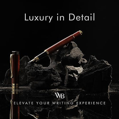 Wordsworth & Black Fountain Pen Set, Luxury Bamboo Wood - Fine Nib, Gift Case; Includes 6 Ink Cartridges, Ink Refill Converter -Journaling, Calligraphy; Drawing, Smooth Writing [Rosewood] | Rosewood, Gift for Men Women, German Iridium 18K Gilded, Calligra