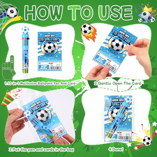 24 Set Soccer Party Favors Bulk Soccer Pens for Kids 10-in-1 Multicolor Pens with Cards Bags for Birthday Classroom Prizes Goodie Bags Stuffers Supplies - style: Soccer
