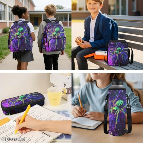Cool Spider Venom Backpack for Boys Girls Backpack with Lunch Box Water Bottle Pouch and Cool Pencil Case 4PCS Set Bookbag with Front Pocket for School Large Elementary Middle High School - color: Cool Spider Venom