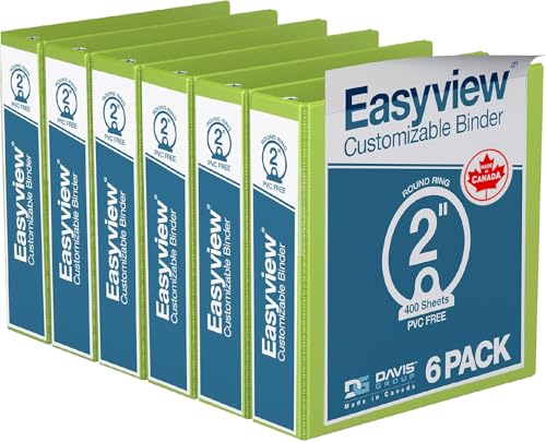 Easyview Premium 3-Ring Binders with Clear-View Covers and Round Rings, Binders for School or Office, 2 Inch, Pack of 6, Lime Green - color: Lime Green, size: 2 Inch, style: Pack of 6