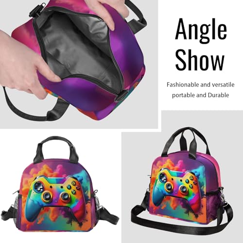 Gamer Lunch Bag Reusable Insulated Lunch Box Large Capacity Meal Tote for Kids Women Men Cooler Bag Waterproof Adjustable Shoulder Strap Game Lunch Tote for Work School Picnic Travel Hiking Office - color: Game09
