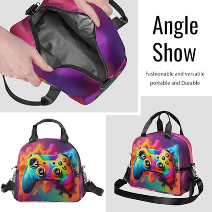 Gamer Lunch Bag Reusable Insulated Lunch Box Large Capacity Meal Tote for Kids Women Men Cooler Bag Waterproof Adjustable Shoulder Strap Game Lunch Tote for Work School Picnic Travel Hiking Office - color: Game09