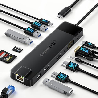 Lemorele 트리플 모니터용 13 in 1 USB C 도킹 스테이션, 듀얼 4K HDMI, 1000M RJ45, VGA, 4 USB 3.0/2.0, SD/TF, 3.5MM 오디오, USB C 3.0, 100W PD, 타입 C 노트북과 호환 - size: Update-13 in 1 RJ45