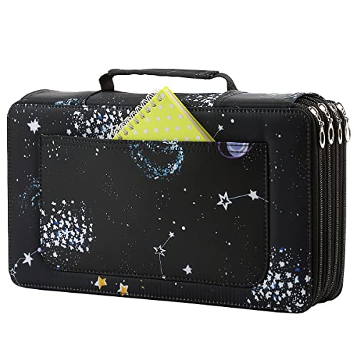 Colored Pencil Case- 300 Individual Slots Pencil Holder Pencil Bag Large Capacity Pencil Organizer with Handle Strap Handy Colored Pencil Box with Printing Pattern - color: Milky way, size: 300