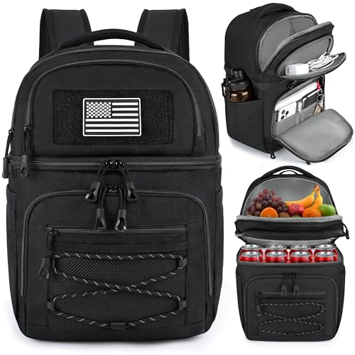 MOZETO Lunch Cooler Backpack Double Deck Lunch Box Backpack Insulated Leakproof Compartments Coolers Bag for Beach Travel Picnic Lunch Hiking BBQ Camping - color: Black