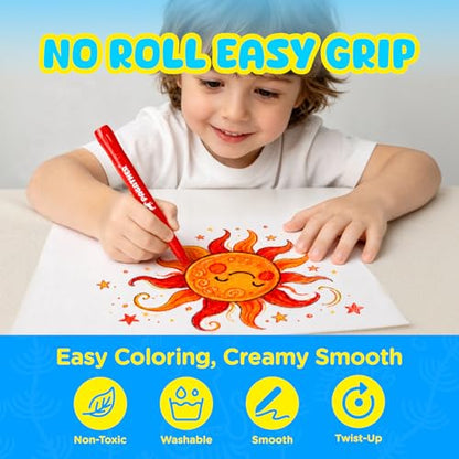 Pagather Silky Twistable Crayons, 12 Colors Washable Crayons for Toddlers 1-3 and Kids Age 2-8, Smooth Coloring DIY Stackable Gift for Classroom, Art, Crafts and Creative Projects