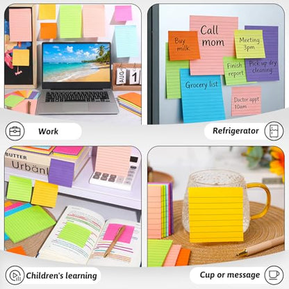 18 Pack Lined Sticky Notes with 6 PCS Gel Pens 9 Bright Colors Self-Stick Note Pads 4x6 & 3x3 Ruled Stickies Super Sticking Power Memo Pads Big Rectangular Notes Pad Its for Office, School, Meeting - size: 9pcs 4x6" +9pcs 3x3" + 6 gel pens