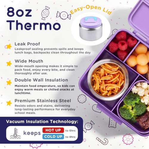 Bento Lunch Box for Kids with 8oz Soup Thermo Leak-Proof Lunch Food Containers with Snack Sauce Container for Kid Girls Boys to School,Purple Bag - color: Purple Bag