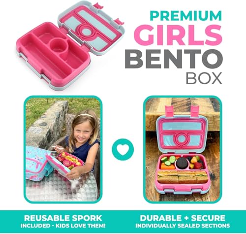 kinsho Bento Lunch Box for Kids Toddlers Girls, 4 Portion Sections Secure Lid, Microwave Safe BPA Free Removable Tray, Pre-School Kid Daycare Lunches Snack Container Ages 3 to 5, Pink Koala - color: Koala Bento