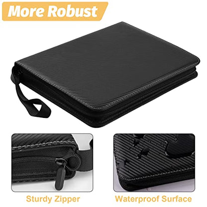 900 Pockets Round Ring Trading Card Binder, 9-Pocket Clear Zipper Card Album with Wrist Strap, Holds 900 Standard TCG & Sports Cards, Not Fit Top Loaders (Carbon Black) - color: 9 Pocket 900 Carton Black