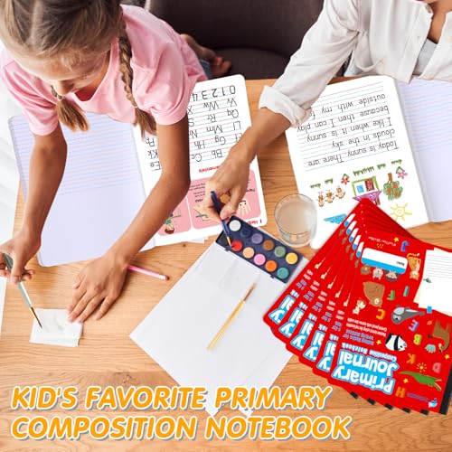 Fulmoon 24 Pcs Primary Composition Notebook K-2 with Picture Space Primary Journal Grades K-2 Draw and Write Journal Composition Book for Preschool Classroom, 80 Sheet (Red) - color: Red