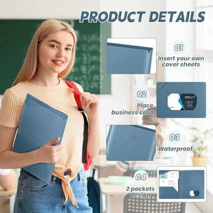 Henoyso 60 Pack Plastic Folders with Clear Front Pockets Bulk Heavy Duty File Folders with 2 Pockets and Card Slot for Student Teacher Back to School Supplies Office Presentation (Blue Gray) - color: Bue Gray