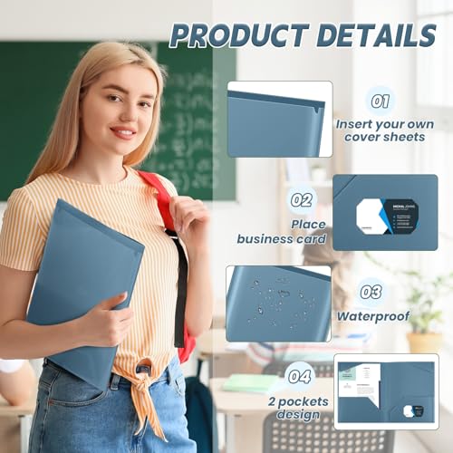 Henoyso 36 Pack Blue Gray Plastic Folders with Clear Front Pockets Heavy Duty File Folders with 2 Pockets and Card Slot for Student Communication School Office Presentation Report - color: Blue Gray
