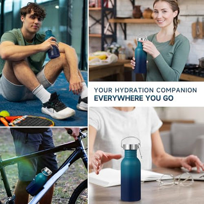 Volhoply 20oz Uninsulated Single Walled Water Bottle, Stainless Steel Reusable Water Bottles with Handle & Carabiner, BPA Free 18/8 304 Sports Water Bottles for Camping Hiking（Dark Night,1） - color: Dark Night