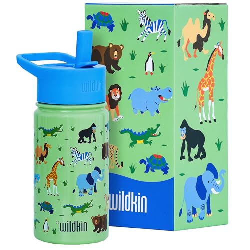 Wildkin Kids Stainless Steel Water Bottle, 14oz, Wild Animals | 14oz insulated steel water bottle — coordinates with matching Wildkin backpacks and lunch boxes - color: Wild Animals, size: 14 Oz