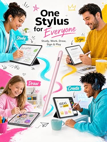 DRYMOKINI Stylus Pen, Active Stylus Pen Touch Screens Compatible for Android and i-OS Tablet/Phones, Rechargeable Universal Stylus Pencil Compatible for A-pple/i-Pad/Phone Tablet, Pink - color: Pink