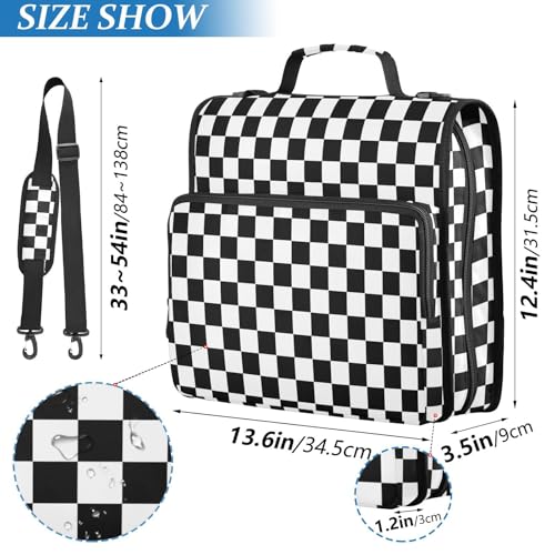 Zipper Binder Bag 3 Ring File Folder Portfolio Organizer Zippered Binder Bags with Strap Fits Laptop Women Men - color: 25-checkerboard Plaid