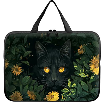 Universal Tablet Laptop Sleeve Case 10 inch, Black Cat Sunflowers Slim Carrying Case Durable Handbag Travel Laptop Bag for 7 to 10-inch Laptops/Notebook/Kids Tablet/ipad/eBook Readers - color: Black Cat Sunflowers, size: 10 inch