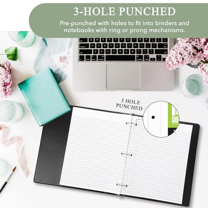 THREE LEAF 100 Sheets FILLER PAPER 10.5x8, College Ruled Paper, 3 Hole Punch, Loose Leaf Notebook Paper for 3 Ring Binders, for School Supplies, Journal, Assignment, Notes white Sheet.… (Pack of 36)