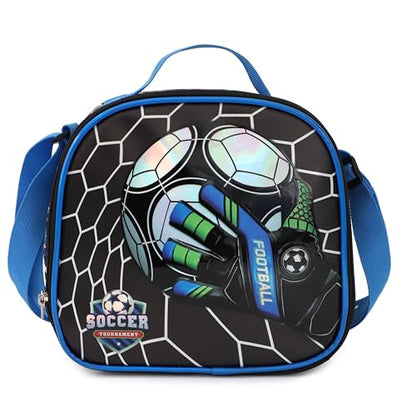 Cartoon Rolling Backpack for Boys Girls, Kids 5 Pcs Wheeled Backpack, Travel Backpack for Elementary Students (Football Black) - color: Football Black