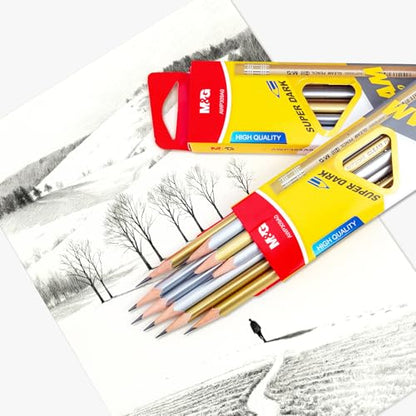 M&G Gleam Series 24 Pack HB Triangular Wood-Cased Pencils, Unsharpened with Matching Erasers, Smooth Writing Break-Resistant Core, Gold and Silver Solid Barrels for School Office Classroom Supplies - style: GLEAM
