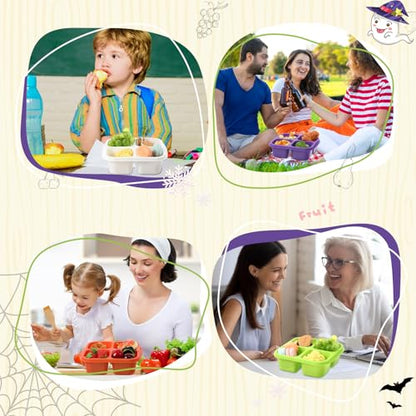 Honeydak 5 Pack Snack Containers 4 Compartment Bento Snack Boxes Reusable Lunchable Containers with Lids Divided Meal Prep Lunch Food Storage Box for School Work Travel(Halloween,Equal) - color: Halloween, style: Equal
